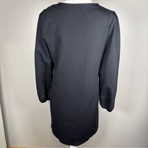 Ann Taylor Black Eyelet Cuff Sheath Above Knee Dress Size Medium Keyhole Ponte - Picture 5 of 12